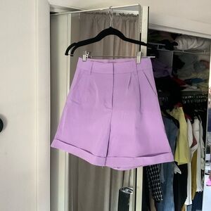 Purple shorts. Office.casual. Work dinner. High waist